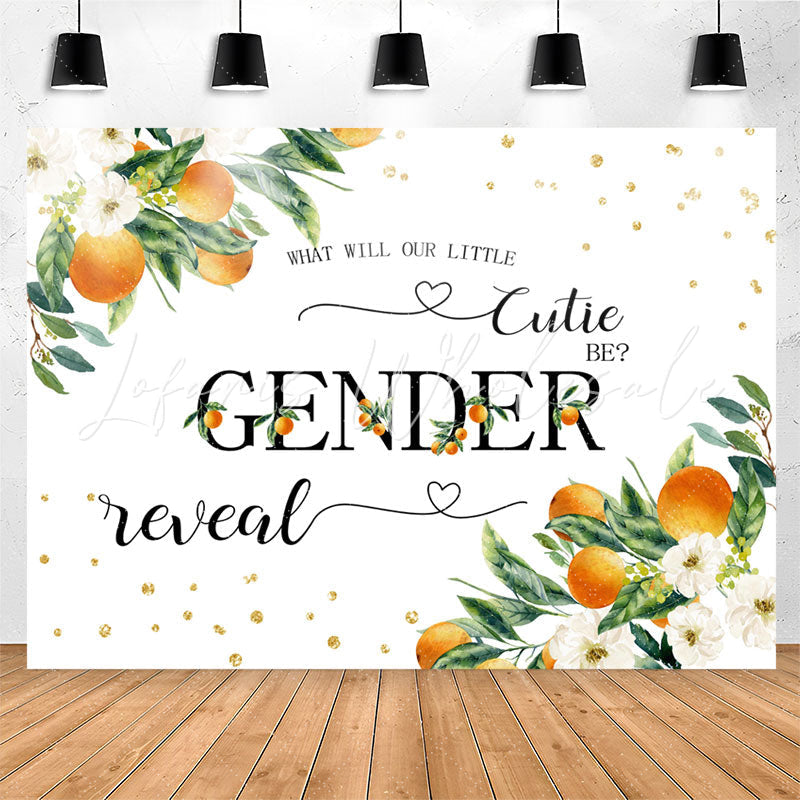 Lofaris White Floral Oranges Sparkle Boho Gender Reveal Backdrop