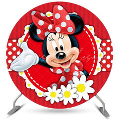 Lofaris White Floral Round Red Cartoon Mouse Birthday Backdrop