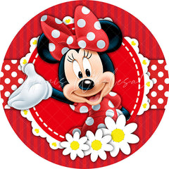 Lofaris White Floral Round Red Cartoon Mouse Birthday Backdrop