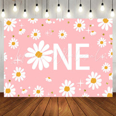 Lofaris White Floral Shining Pink 1st Birthday Backdrop For Girl