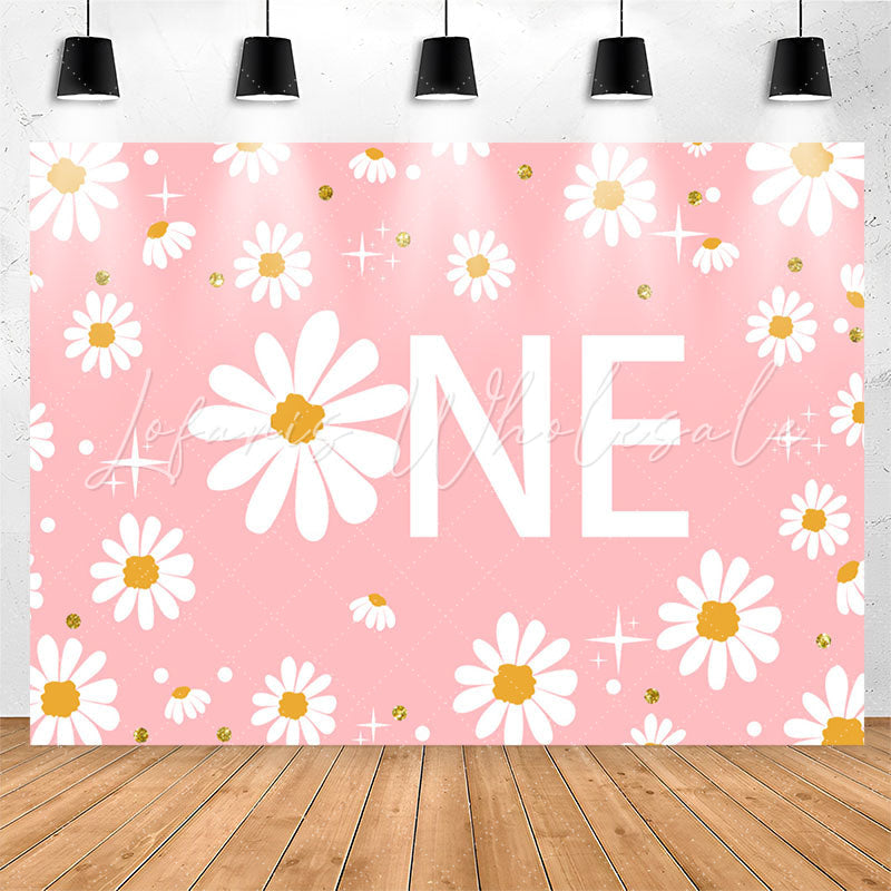 Lofaris White Floral Shining Pink 1st Birthday Backdrop For Girl