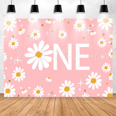Lofaris White Floral Shining Pink 1st Birthday Backdrop For Girl