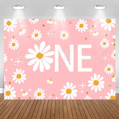 Lofaris White Floral Shining Pink 1st Birthday Backdrop For Girl