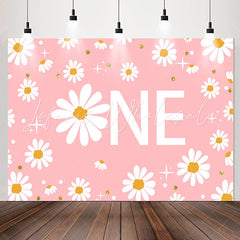 Lofaris White Floral Shining Pink 1st Birthday Backdrop For Girl