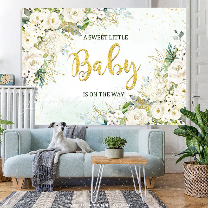 Lofaris White Floral Sweet Baby On The Way Shower Backdrop