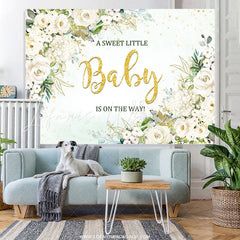 Lofaris White Floral Sweet Baby On The Way Shower Backdrop