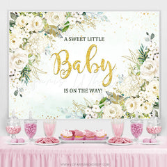 Lofaris White Floral Sweet Baby On The Way Shower Backdrop
