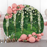 Lofaris White Floral With Green Leaves Wedding Round Backdrop