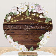 Lofaris White Flower Gold Light Happy Birthday Circle Backdrop