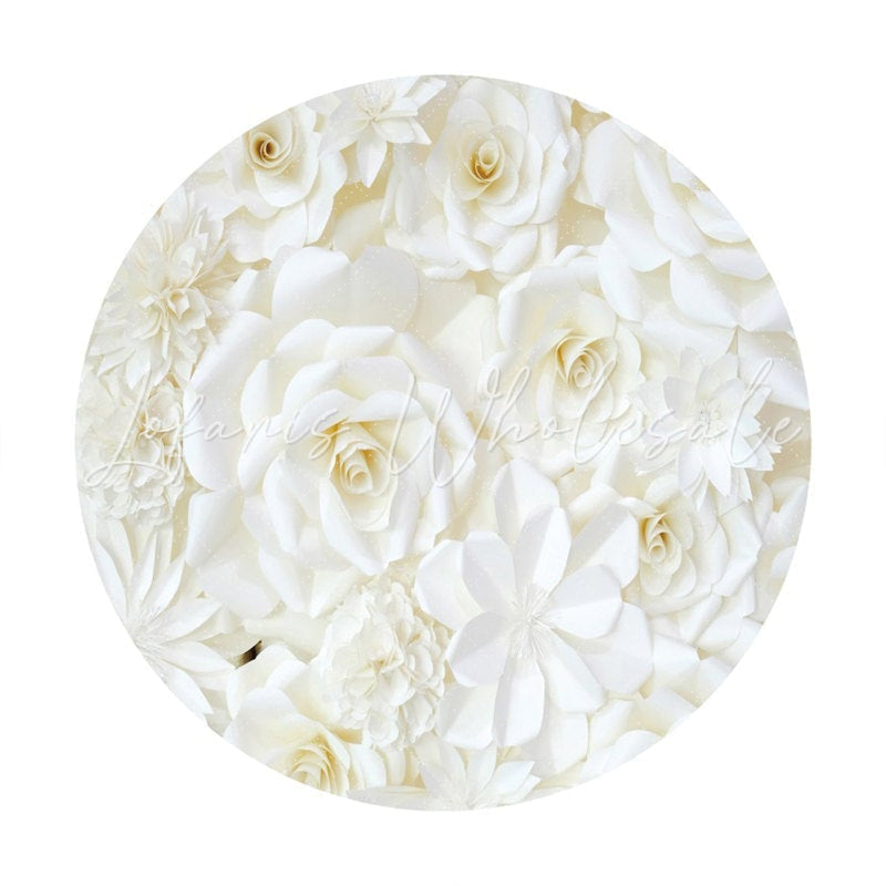 Lofaris White Flower Round Happy Birthday Backdrop For Party