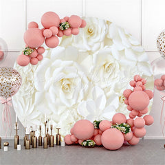 Lofaris White Flower Round Happy Birthday Backdrop For Party