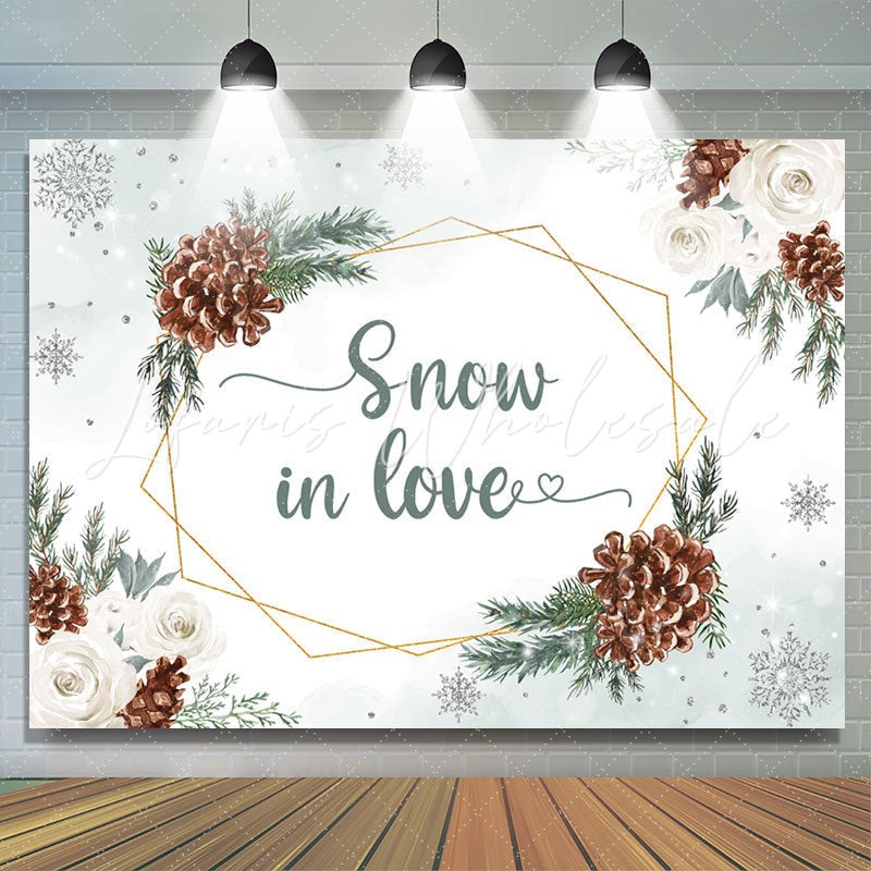 Lofaris White Flower Snow In Love Christmas Pine Cone Backdrop