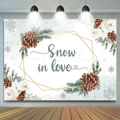 Lofaris White Flower Snow In Love Christmas Pine Cone Backdrop
