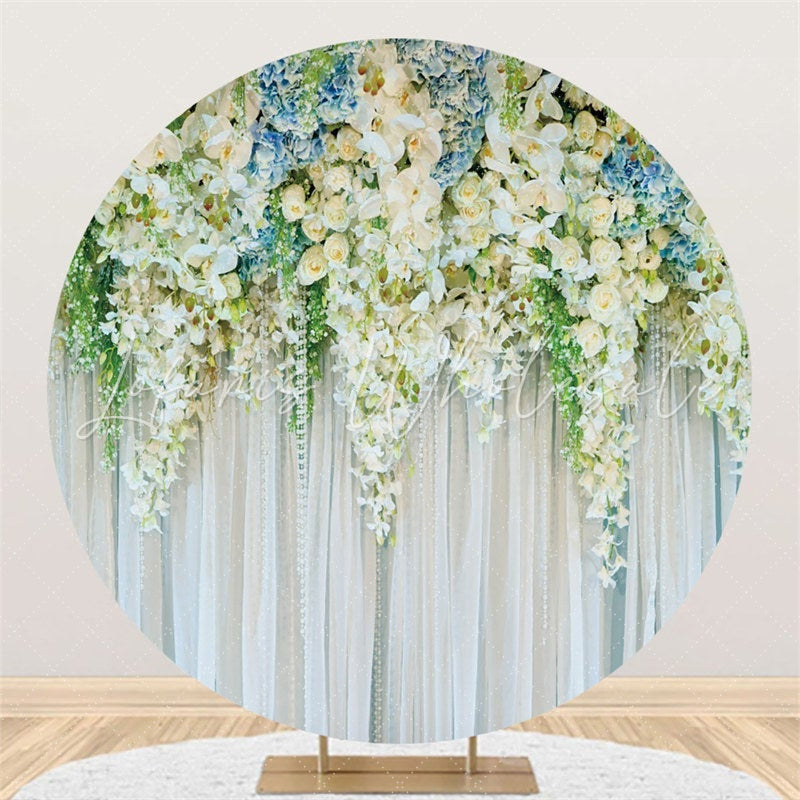 Lofaris White Flowers And Leaf Curtain Themed Wedding Backdrop