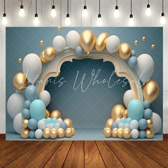Lofaris White Gold Balloon Blue Wall 1st Birthday Backdrop