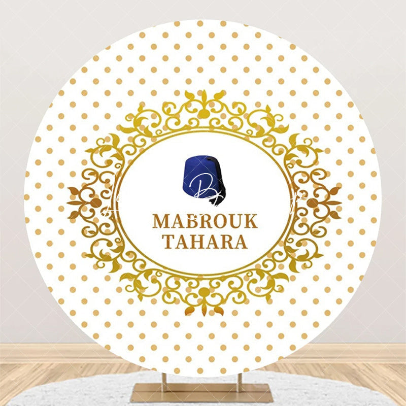 Lofaris White Gold Dots Hat Mabrouk Tahara Round Backdrop