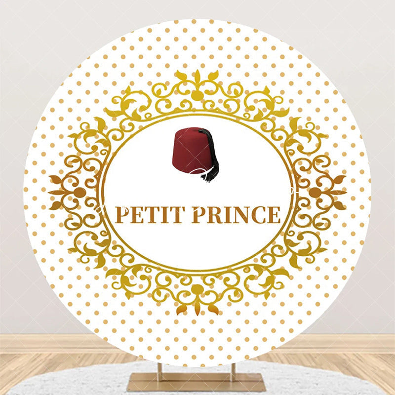 Lofaris White Gold Dots Red Hat Petit Prince Round Backdrop