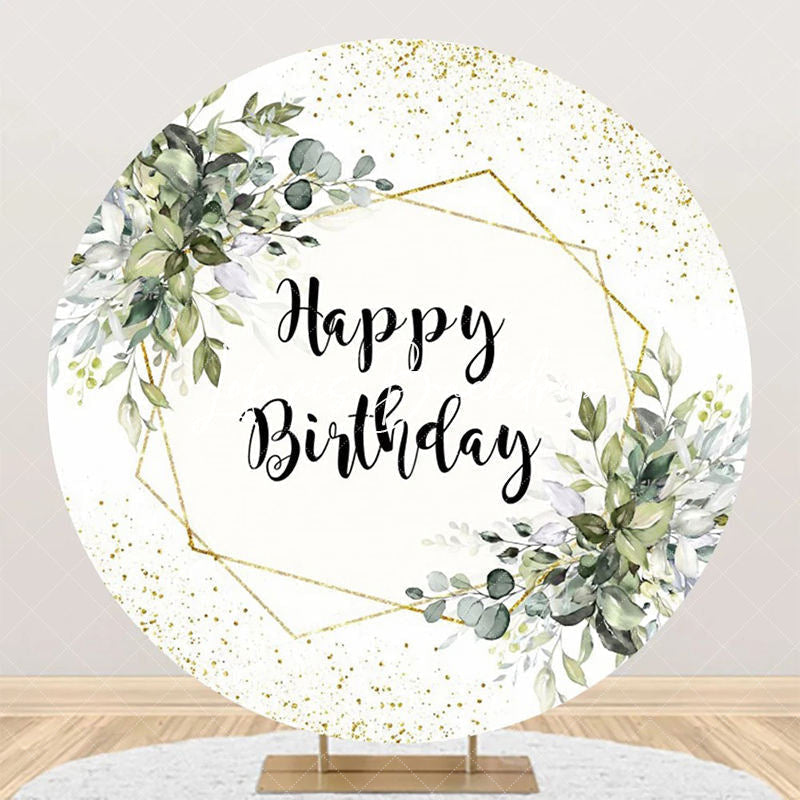 Lofaris White Gold Glitter Leaves Round Birthday Backdrop