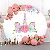 Lofaris White Gold Unicorn Floral Round Birthday Backdrop