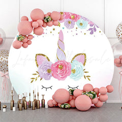 Lofaris White Gold Unicorn Floral Round Birthday Backdrop