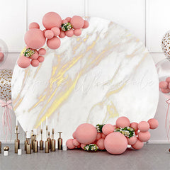 Lofaris White Golden Marble Simple Round Birthday Backdrop