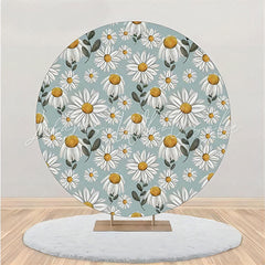 Lofaris White Green Floral Leaves Round Birthday Backdrop