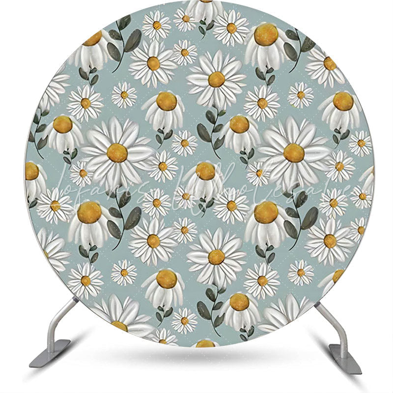 Lofaris White Green Floral Leaves Round Birthday Backdrop