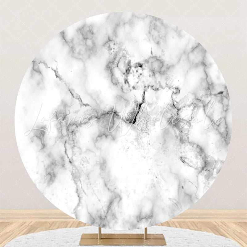 Lofaris White Grey Marble Texture Round Birthday Backdrop