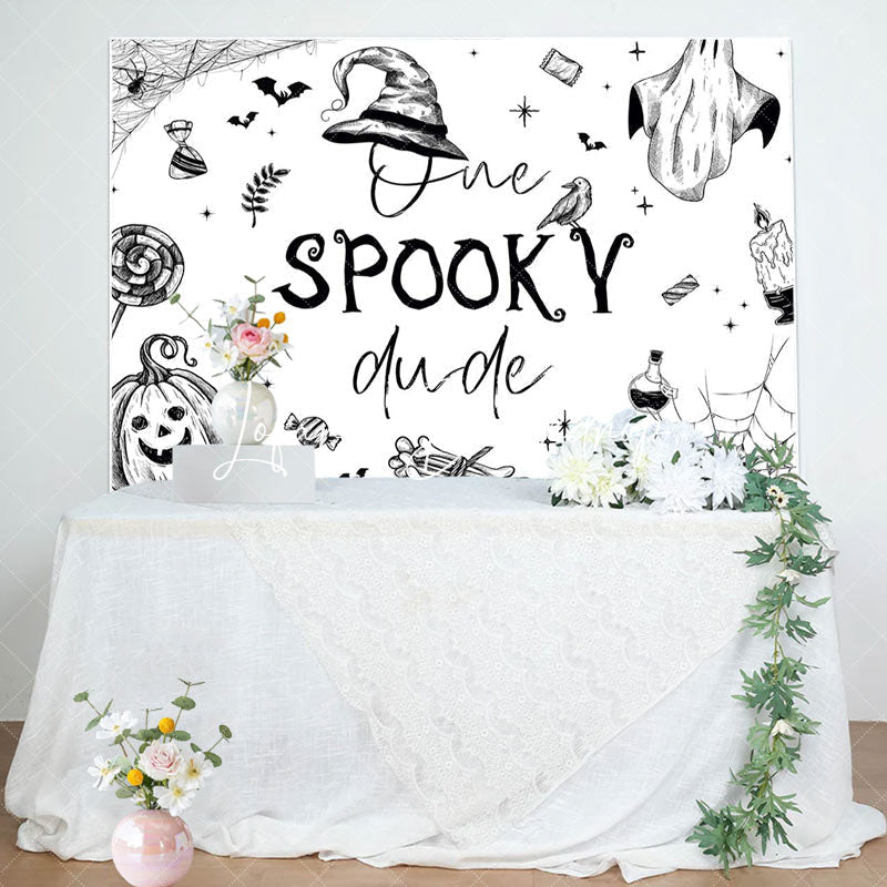 Lofaris White Halloween One Spooky Dude Birthday Backdrop