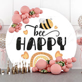 Lofaris White Honeybee Arch Rainbow Round Birthday Backdrop