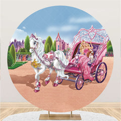Lofaris White Horse And Pink Princess Round Birthday Backdrop