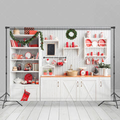 Lofaris White Kitchen Theme Merry Christmas Holiday Backdrop