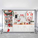 Lofaris White Kitchen Wood Wall Photo Backdrops for Christmas