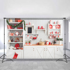 Lofaris White Kitchen Wood Wall Photo Backdrops for Christmas