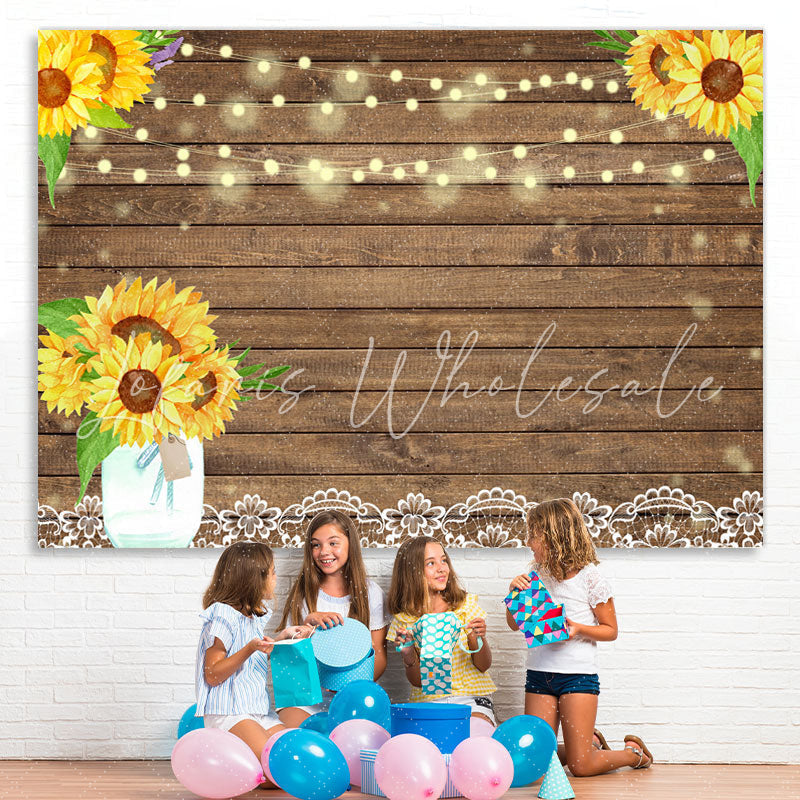 Lofaris White Lace and Sunflowers Wooden Backdrop for Party