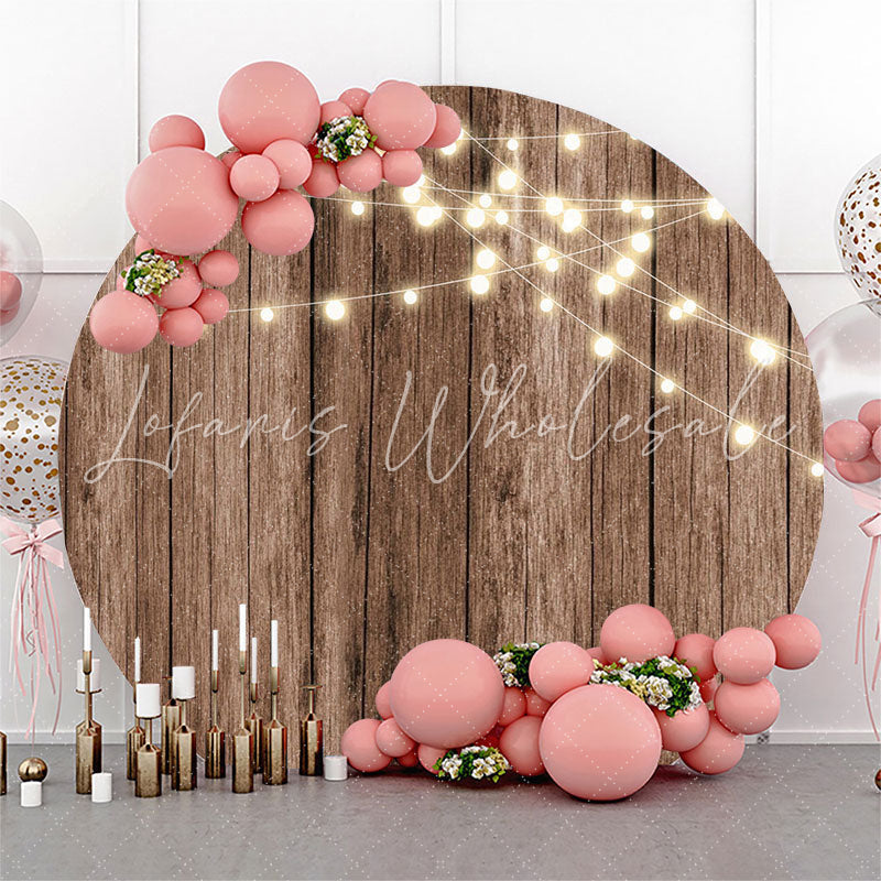 Lofaris White Light Bokeh With Brown Wood Custom Round Backdrop