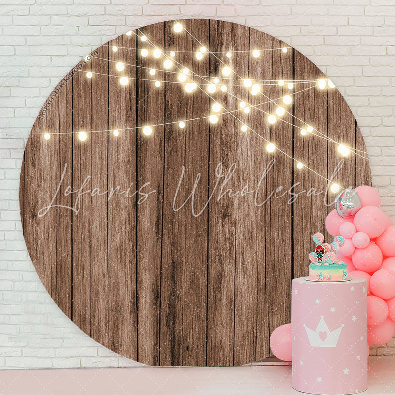 Lofaris White Light Bokeh With Brown Wood Custom Round Backdrop