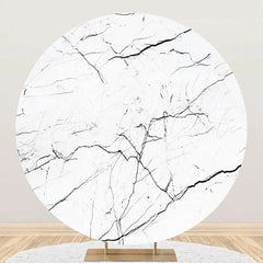Lofaris White Marble Texture Black Round Birthday Backdrop