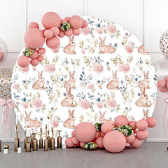 Lofaris White Pink Bunny Greenery Round Birthday Backdrop