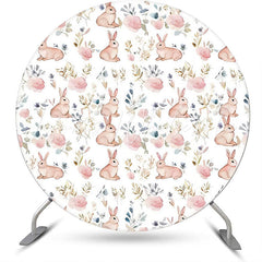 Lofaris White Pink Bunny Greenery Round Birthday Backdrop