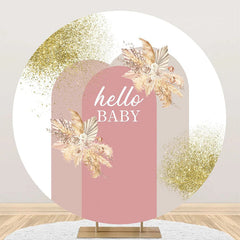 Lofaris White Pink Floral Boho Round Baby Shower Backdrop