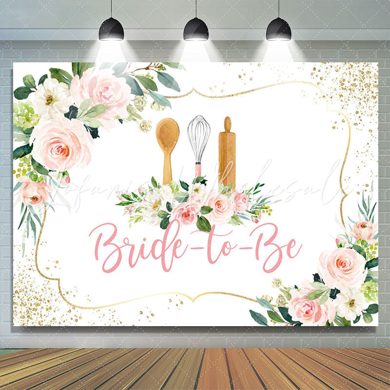 Lofaris White Pink Floral Glitter Bride To Be Party Backdrop
