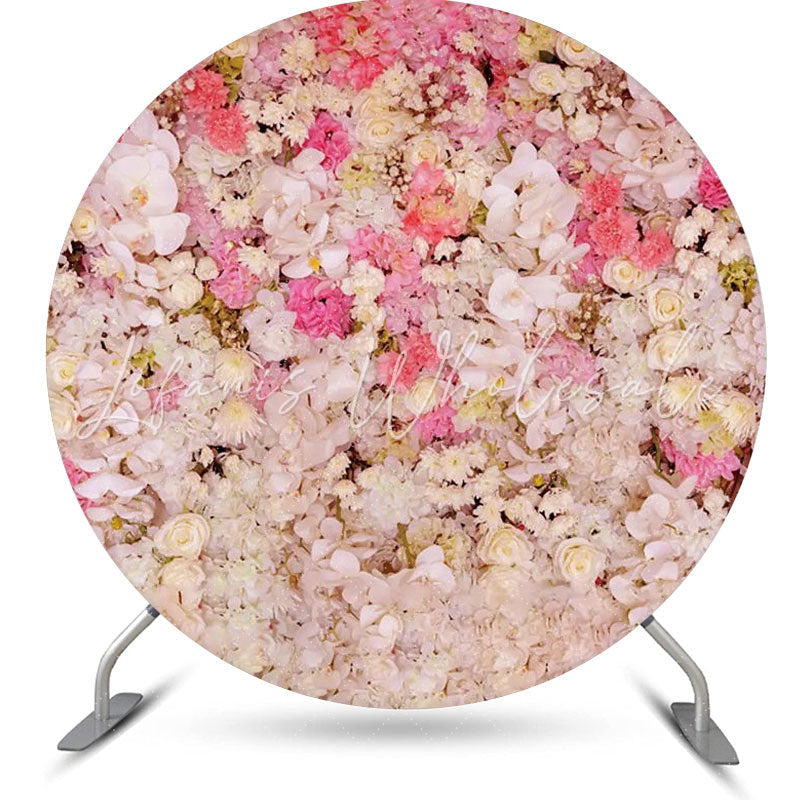 Lofaris White Pink Floral Wall Colors Round Wedding Backdrop