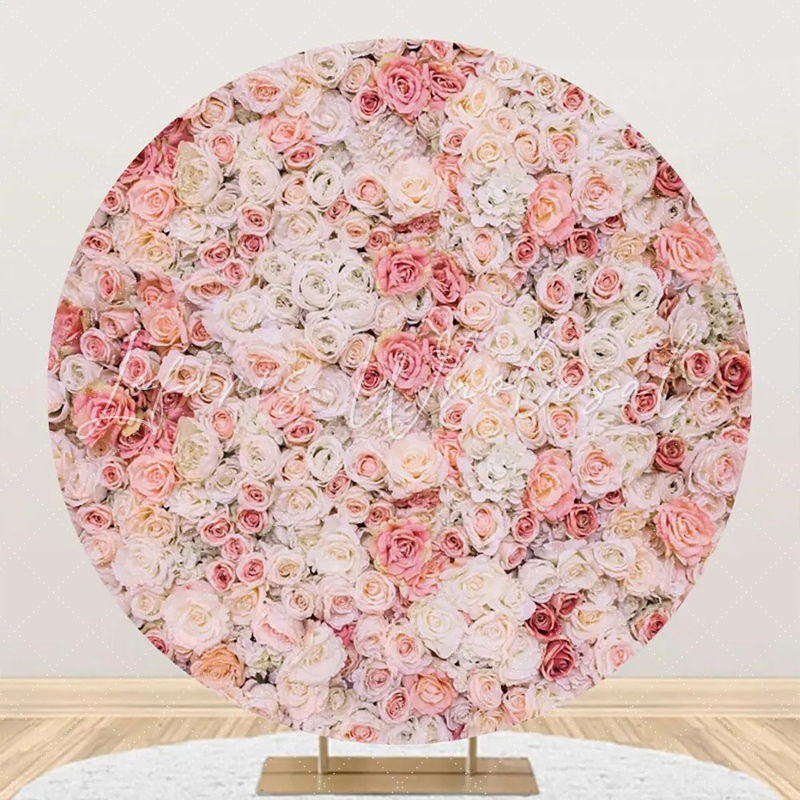 Lofaris White Pink Floral Wall Holy Round Wedding Backdrop