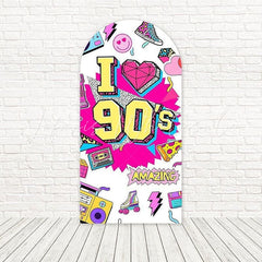 White Pink I Love 90s Arch Backdrop For Nostalgic Party Decor