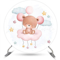 Lofaris White Pink Simling Bear Round Baby Shower Backdrop