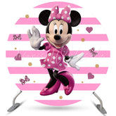 Lofaris White Pink Stripes Round Cartoon Mouse Birthday Backdrop