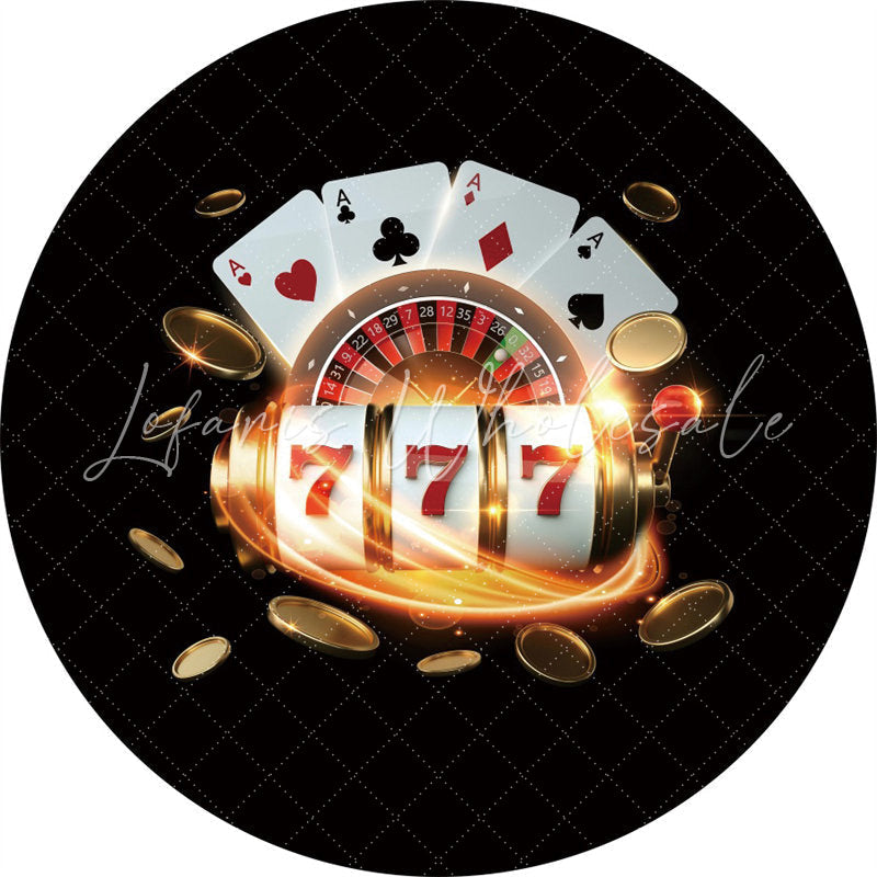 Lofaris White Poker And Gold Coin Round Black Birthday Backdrop