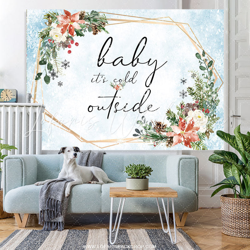 Lofaris White Red Floral Winter Snow Blue Baby Shower Backdrop