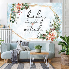 Lofaris White Red Floral Winter Snow Blue Baby Shower Backdrop